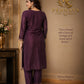 Deep Purple Embroidered Kurta Pant Set with Floral Printed Organza Dupatta for Women.