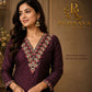 Deep Purple Embroidered Kurta Pant Set with Floral Printed Organza Dupatta for Women.