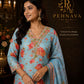 Sky Blue Floral Printed Kurta Pant Set with Matching Dupatta for Women.