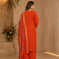 Rust Orange Embroidered Kurta Pant Set with Floral Organza Dupatta for Women.