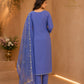 Royal Blue Embroidered Kurta Pant Set with Floral Organza Dupatta for Women.