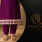 Wine Purple Embroidered Kurta Pant Set with Chiffon Dupatta for Women.