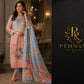 Peach & Sky Blue Floral Printed Kurta Pant Set with Matching Dupatta for Women.