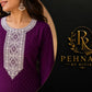 Wine Purple Embroidered Kurta Pant Set with Chiffon Dupatta for Women.