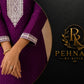 Wine Purple Embroidered Kurta Pant Set with Chiffon Dupatta for Women.
