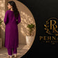 Wine Purple Embroidered Kurta Pant Set with Chiffon Dupatta for Women.