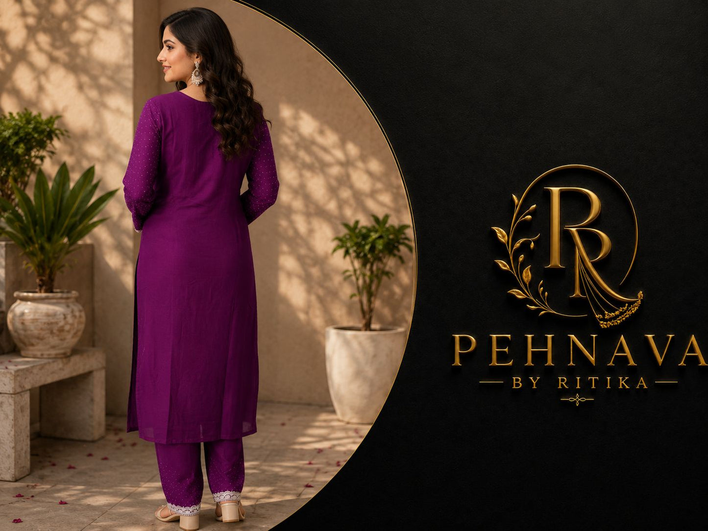 Wine Purple Embroidered Kurta Pant Set with Chiffon Dupatta for Women.
