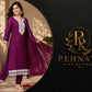 Wine Purple Embroidered Kurta Pant Set with Chiffon Dupatta for Women.