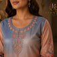 Peach & Sky Blue Floral Printed Kurta Pant Set with Matching Dupatta for Women.