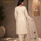 Off White Embroidered Kurta Pant Set with Beige Striped Dupatta for Women.