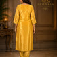 Mustard Yellow Butterfly Printed Kurta Pant Set with Organza Dupatta for Women.