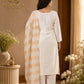 Off White Embroidered Kurta Pant Set with Beige Striped Dupatta for Women.