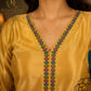 Pastel Yellow Embroidered Kurta Pant Set with Pink Chikankari Dupatta for Women.