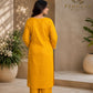 Mustard Yellow Embroidered Kurta Pant Set with Floral Printed Organza Dupatta for Women.