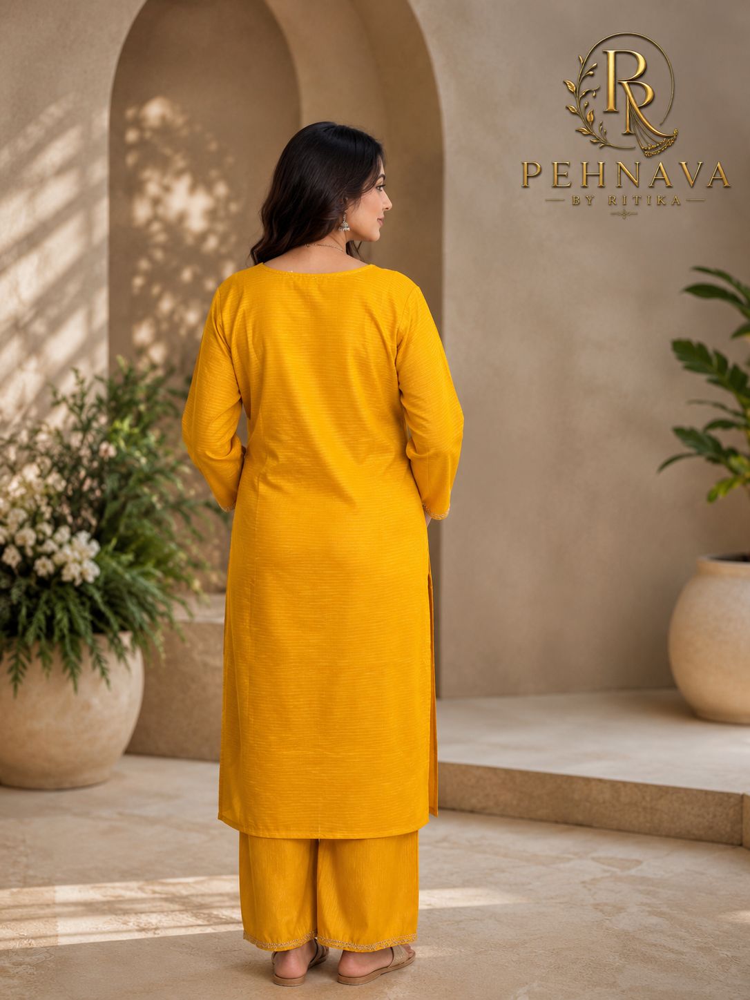 Mustard Yellow Embroidered Kurta Pant Set with Floral Printed Organza Dupatta for Women.