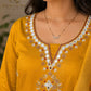 Mustard Yellow Embroidered Kurta Pant Set with Floral Printed Organza Dupatta for Women.