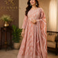 Dusty Rose Floral Printed Anarkali Suit Set with Elegant Dupatta for Women