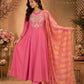 Rani Pink Floral Embroidered Kurta Pant Set with Organza Dupatta for Women.