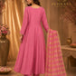 Rani Pink Floral Embroidered Kurta Pant Set with Organza Dupatta for Women.