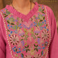Rani Pink Floral Embroidered Kurta Pant Set with Organza Dupatta for Women.