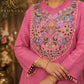 Rani Pink Floral Embroidered Kurta Pant Set with Organza Dupatta for Women.