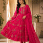 Fuchsia Pink Floral Printed Anarkali Suit Set with Embellished Dupatta for Women