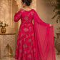 Fuchsia Pink Floral Printed Anarkali Suit Set with Embellished Dupatta for Women