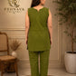 Olive Green Embroidered Cotton Co-Ord Set for Women