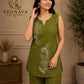 Olive Green Embroidered Cotton Co-Ord Set for Women