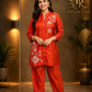 Rust Orange Embroidered  Co-Ord Set for Women