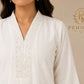 White Floral Printed Cotton Anarkali Suit Set with Matching Dupatta for Women