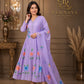 Lavender Floral Printed Anarkali Suit Set with Matching Dupatta for Women