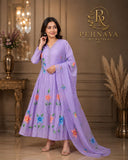 Lavender Floral Printed Anarkali Suit Set with Matching Dupatta for Women