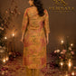 Mustard Beige Floral Printed Muslin Kurta Pant Set with Matching Dupatta for Women