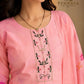 Blush Pink Floral Printed Cotton Kurta Pant Set with Matching Dupatta for Women