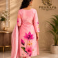 Blush Pink Floral Printed Cotton Kurta Pant Set with Matching Dupatta for Women